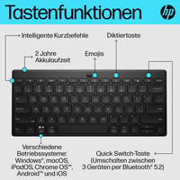 Bluetooth klávesnica HP 350, Bluetooth 5.2, 60 % dizajn, nemecké rozloženie QWERTZ, kompatibilná s Windows, macOS, iPadOS, Android a iOS 5