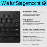 Bluetooth klávesnica HP 350, Bluetooth 5.2, 60 % dizajn, nemecké rozloženie QWERTZ, kompatibilná s Windows, macOS, iPadOS, Android a iOS 6