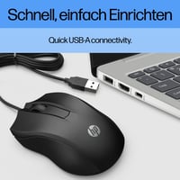 Káblová optická myš HP 100 USB – 1600 DPI, 3 tlačidlá, obojručný ergonomický dizajn, Plug & Play, kompatibilná s PC a notebookom, čierna 5