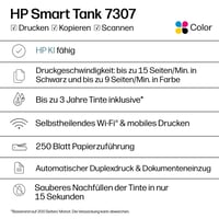 Multifunkčná atramentová tlačiareň HP Smart Tank 7307 3 v 1 – WLAN, obojstranná tlač, ADF, vysoká kapacita atramentu, vynikajúca kvalita tlače 7