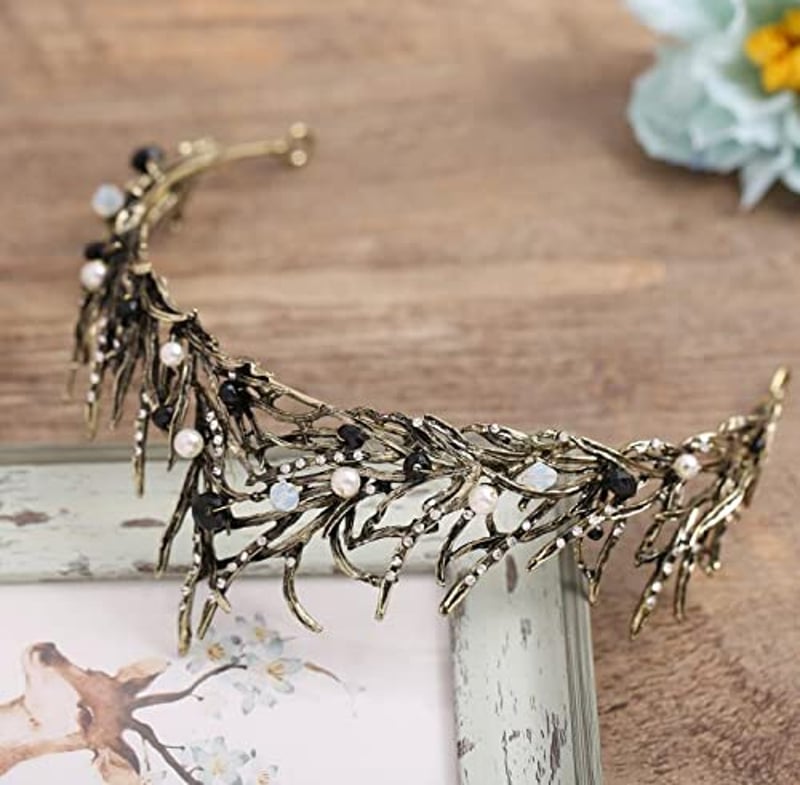 HPMAISON Fekete Kristály Tiara Korona Fejdísz Esküvőhöz Menyasszonynak