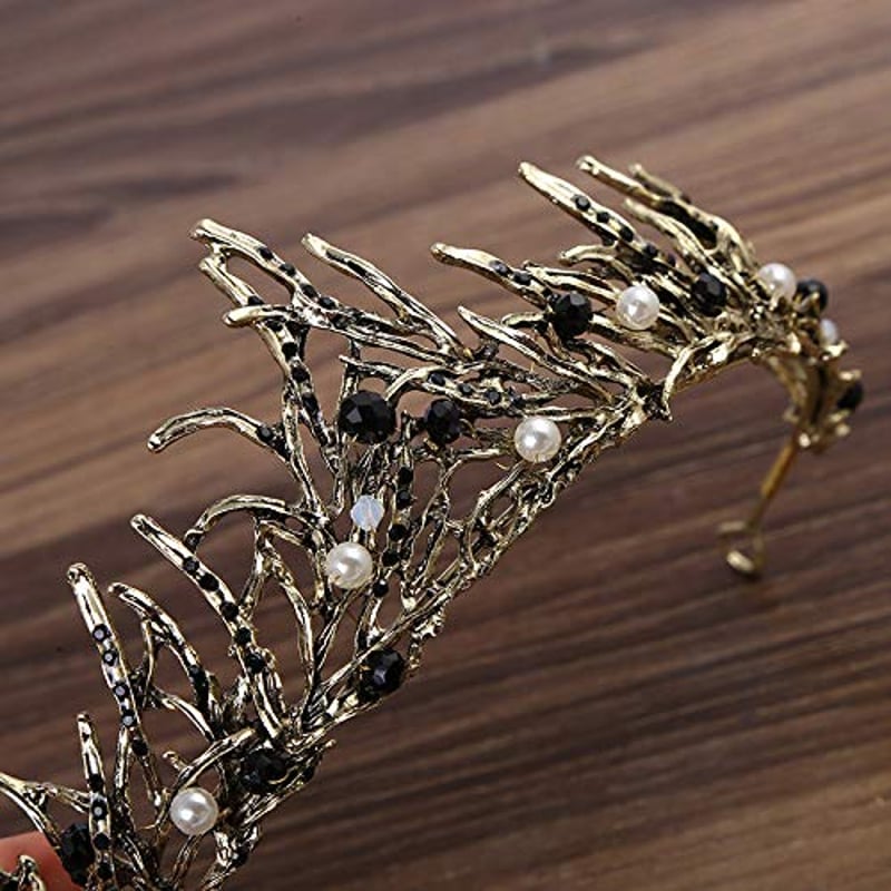 HPMAISON Fekete Kristály Tiara Korona Fejdísz Esküvőhöz Menyasszonynak
