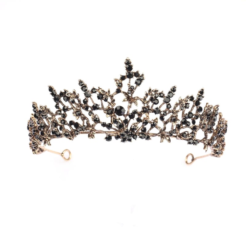 Tiara/Coroană cu cristale HPMAISON - negru
