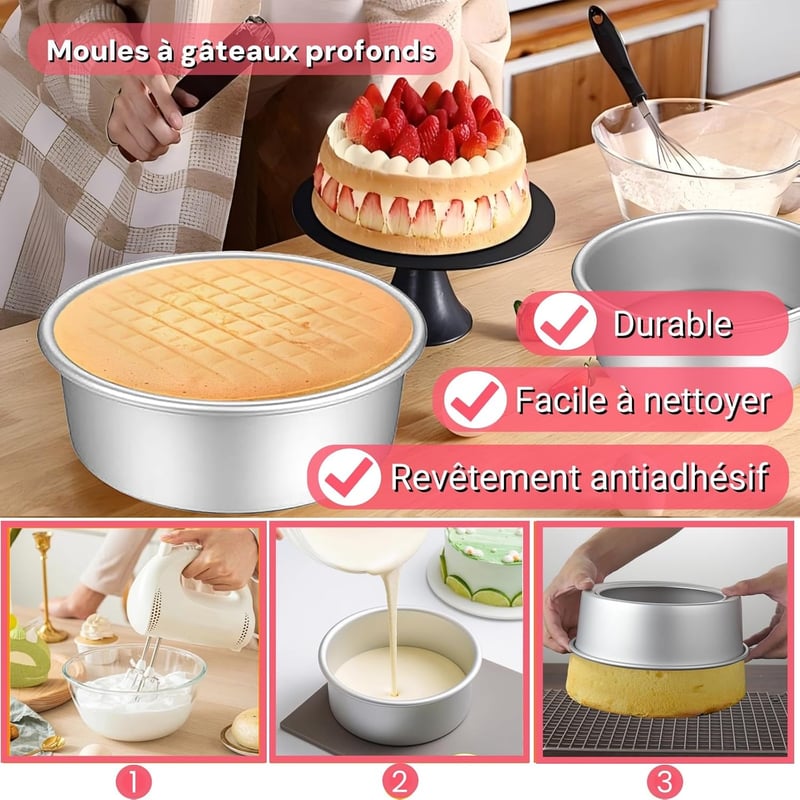 HQILRRA Tortaforma Szett 2 db Kerek Kivehető Aljú Tapadásmentes Bevonattal Anodizált Alumínium 13cm/18cm Mosogatógépben Mosható