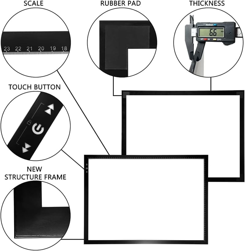 HSK A2 LED Rajztábla Érintésvezérelt Fényerőszabályzóval - 5500 Lux Világítás, Ultravékony Alumínium Keret, Tetováláshoz, Rajzoláshoz, Gyémá