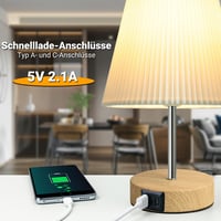 HSLighting Dotyková stmievateľná stolová lampa s USB A+C nabíjaním, 2 LED žiarovkami a látkovým tienidlom, vhodná na nočný stolík aj pracovný stôl 4