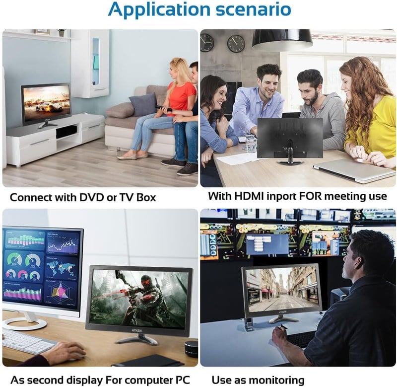 HTNZIR 15,6" Hordozható Monitor Full HD 1920x1080 Felbontással, 99% sRGB, Beépített Hangszórókkal, HDMI/VGA/BNC/AV/USB Csatlakozókkal, VESA - black