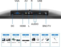 HTNZIR 15,6" Hordozható Monitor Full HD 1920x1080 Felbontással, 99% sRGB, Beépített Hangszórókkal, HDMI/VGA/BNC/AV/USB Csatlakozókkal, VESA - black 3