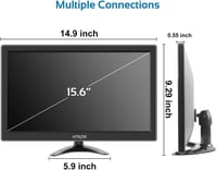 HTNZIR 15,6" Hordozható Monitor Full HD 1920x1080 Felbontással, 99% sRGB, Beépített Hangszórókkal, HDMI/VGA/BNC/AV/USB Csatlakozókkal, VESA - black 2