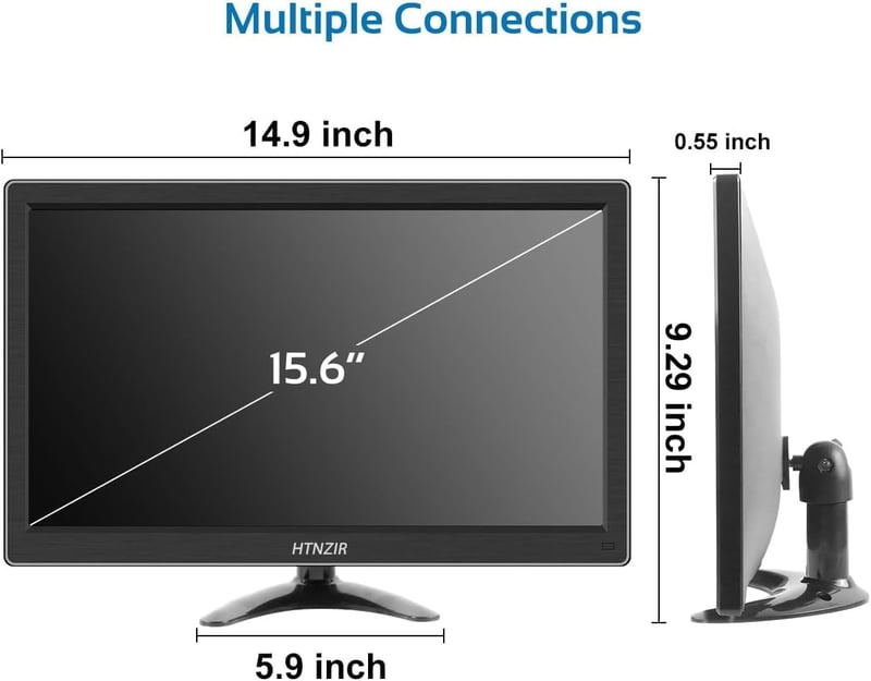 HTNZIR 15,6" Hordozható Monitor Full HD 1920x1080 Felbontással, 99% sRGB, Beépített Hangszórókkal, HDMI/VGA/BNC/AV/USB Csatlakozókkal, VESA - black