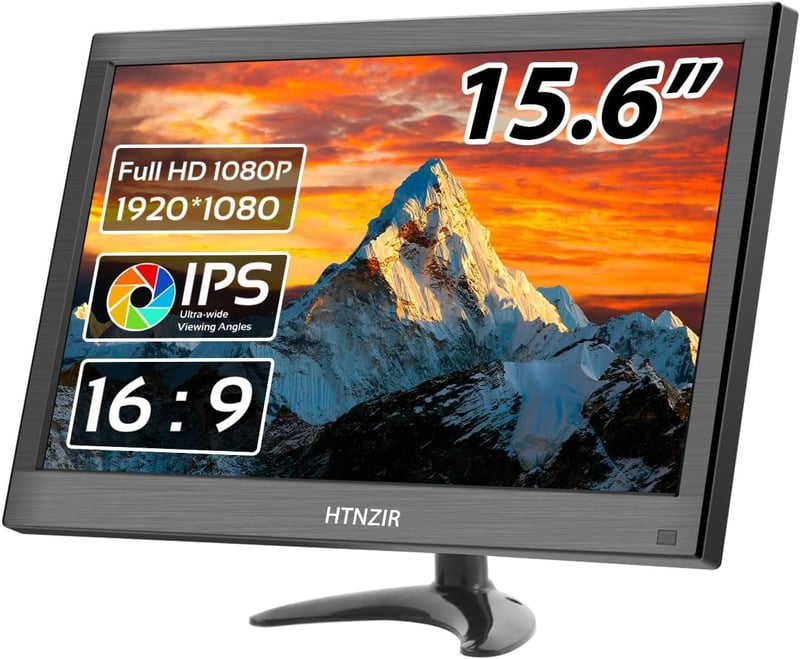 HTNZIR 15,6" Hordozható Monitor Full HD 1920x1080 Felbontással, 99% sRGB, Beépített Hangszórókkal, HDMI/VGA/BNC/AV/USB Csatlakozókkal, VESA - black