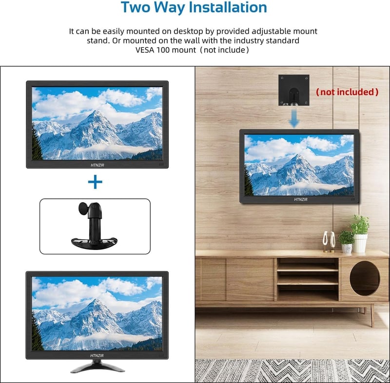 HTNZIR 15,6" Hordozható Monitor Full HD 1920x1080 Felbontással, 99% sRGB, Beépített Hangszórókkal, HDMI/VGA/BNC/AV/USB Csatlakozókkal, VESA - black