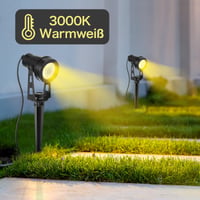 HUAEU vanjski LED vrtni reflektorski set, 4 komada, 14 m kabel, IP65 vodootporan, 3000K topla bijela, 12V, osvjetljenje za terase, staze, drveće i travnjake 3