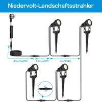 HUAEU vanjski LED vrtni reflektorski set, 4 komada, 14 m kabel, IP65 vodootporan, 3000K topla bijela, 12V, osvjetljenje za terase, staze, drveće i travnjake 6