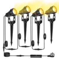 HUAEU vanjski LED vrtni reflektorski set, 4 komada, 14 m kabel, IP65 vodootporan, 3000K topla bijela, 12V, osvjetljenje za terase, staze, drveće i travnjake 1
