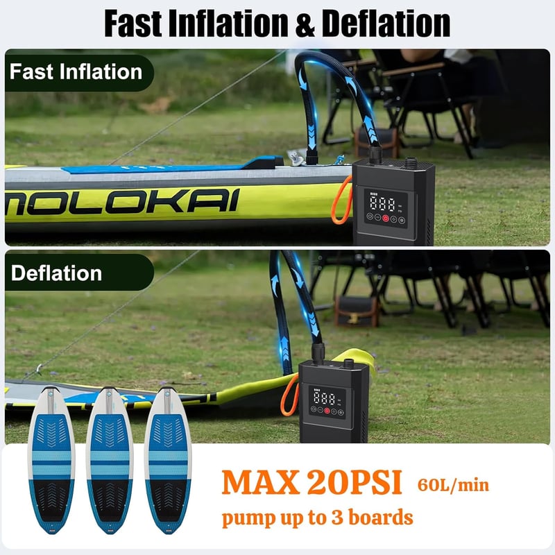 HUAJUN 12000 mAh elektromos pumpa 6 fúvókával, SUP táblához, kajak és matrac felfújásához