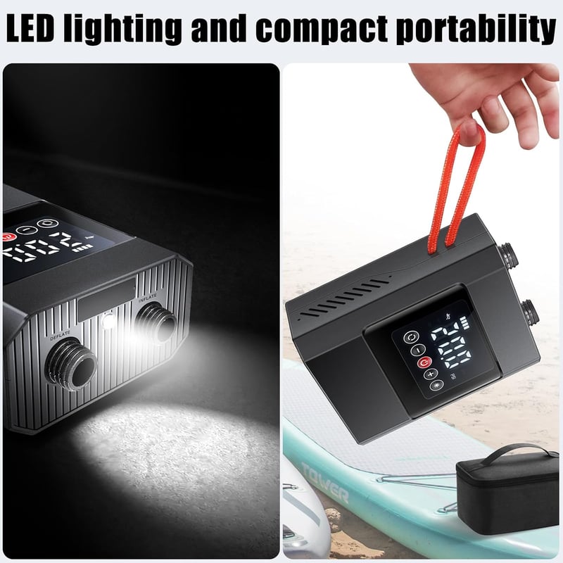HUAJUN 12000 mAh elektromos pumpa 6 fúvókával, SUP táblához, kajak és matrac felfújásához