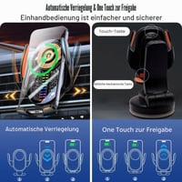 HUAJUN 15W bezdrôtová nabíjačka do auta a držiak na telefón, automatické uchytenie, otočný o 360°, na vetraciu mriežku aj s prísavkou, kompatibilný s iPhone 16/15/14/13 a Galaxy S24, čierny 3