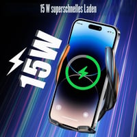 HUAJUN 15W bezdrôtová nabíjačka do auta a držiak na telefón, automatické uchytenie, otočný o 360°, na vetraciu mriežku aj s prísavkou, kompatibilný s iPhone 16/15/14/13 a Galaxy S24, čierny 2