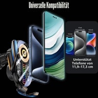 HUAJUN 15W bezdrôtová nabíjačka do auta a držiak na telefón, automatické uchytenie, otočný o 360°, na vetraciu mriežku aj s prísavkou, kompatibilný s iPhone 16/15/14/13 a Galaxy S24, čierny 7