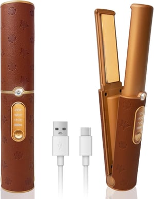 HUAJUN Mini vezeték nélküli hajsimító 2 az 1-ben, titán, 5000 mAh - barna