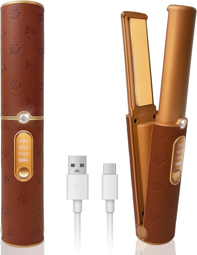 HUAJUN Mini vezeték nélküli hajsimító 2 az 1-ben, titán, 5000 mAh - barna