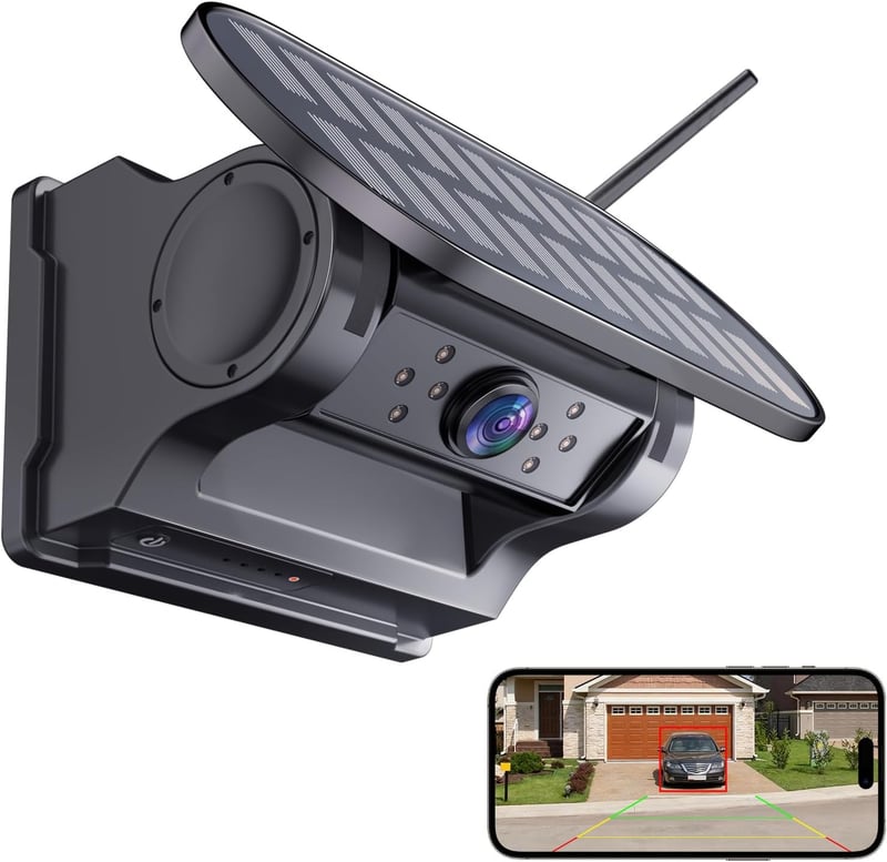 Cameră marșarier solară HUAJUN, WiFi wireless, 1080P, vedere nocturnă, cu baterie de 9600mAh și bază magnetică, pentru camioane, rulote și autoutilitare