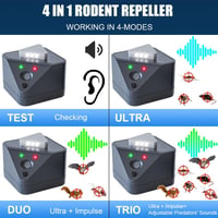 HUAJUN Ultrahangos Egérriasztó 360° LED-es Rágcsálóvédelem Fekete 2