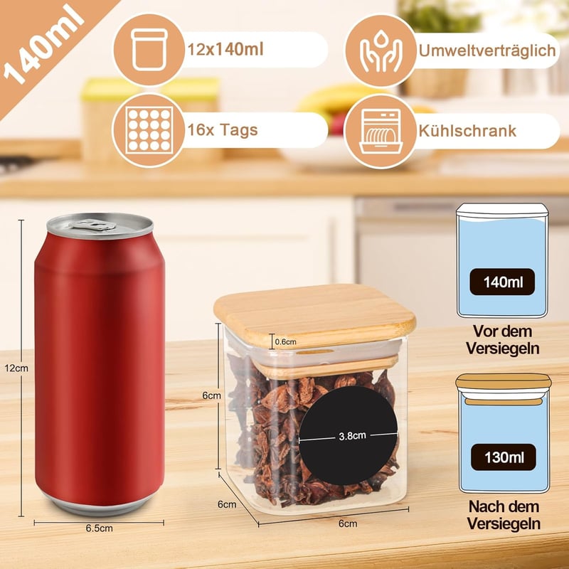HUALIANG 12 darabos fűszertartó szett 140 ml fa tetővel és címkékkel