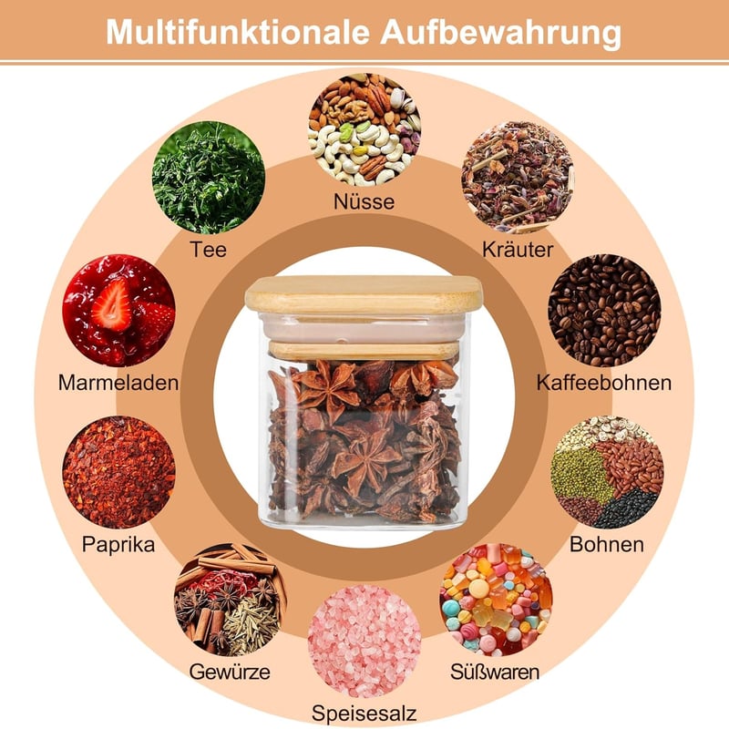 HUALIANG 12 darabos fűszertartó szett 140 ml fa tetővel és címkékkel
