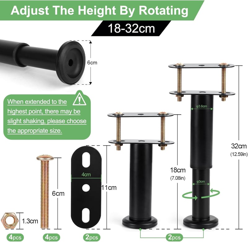 HUALIANG 2db Állítható Ágyláb 18-32cm Fém Bútor Láb Ágykeretre
