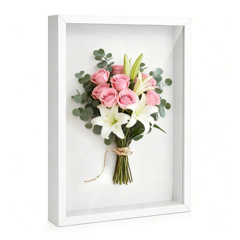 Huamirra Hlboký rám na obrazy 40x50 cm, 3 cm hlboký rám na objekty s priehľadnou akrylovou doskou, na DIY umelecké diela, obdĺžnikový rám z bieleho dreva