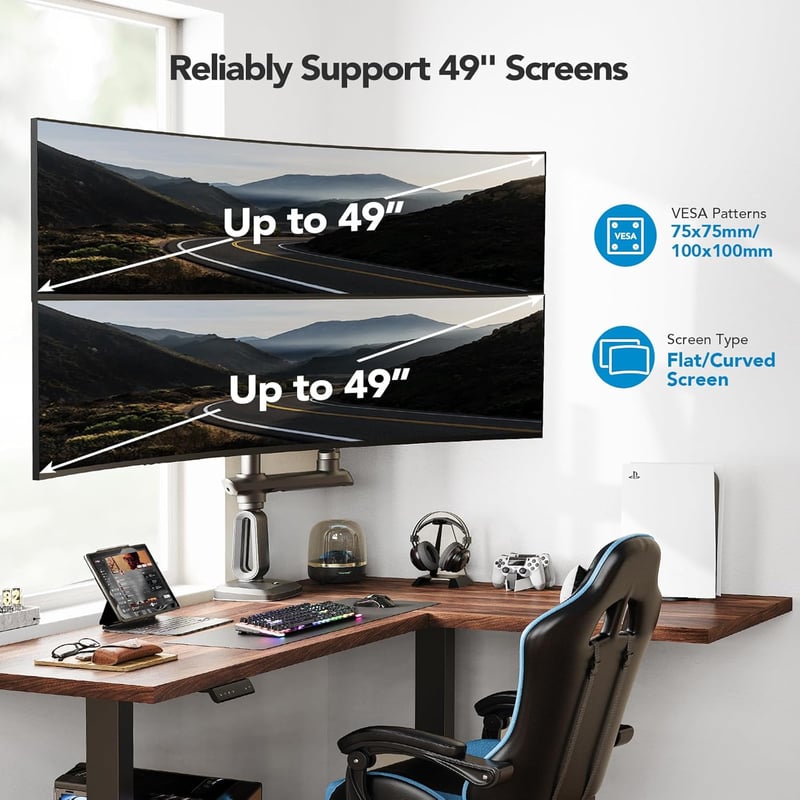 HUANUO 2 monitoros függőleges stackelhető VESA monitorállvány 13-49 col ultrawide kijelzőkhöz 18 kg terhelés 75x75 100x100 gaming