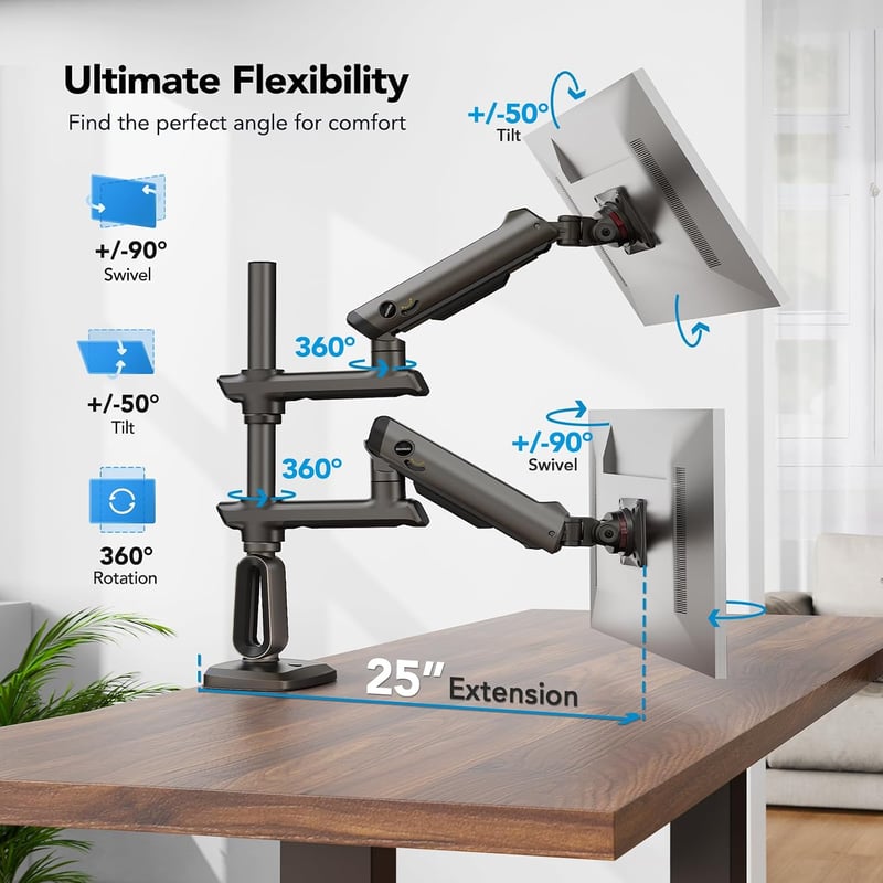 HUANUO 2 monitoros függőleges stackelhető VESA monitorállvány 13-49 col ultrawide kijelzőkhöz 18 kg terhelés 75x75 100x100 gaming