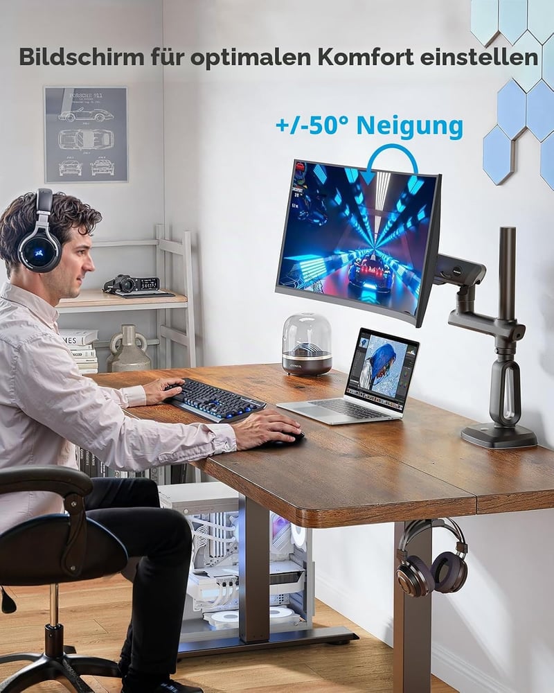 Suport monitor ultra-lat HUANUO 49", capacitate de încărcare 18 kg, braț monitor reglabil pentru gaming