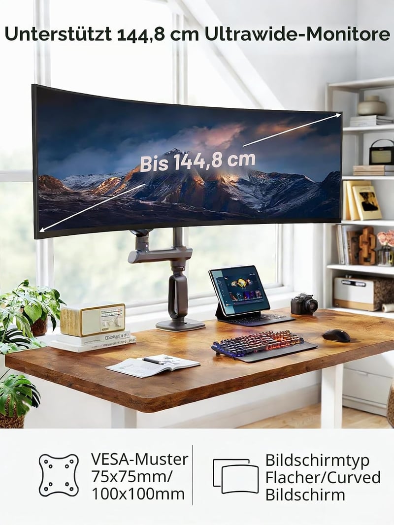 Suport monitor ultra-lat HUANUO 49", capacitate de încărcare 18 kg, braț monitor reglabil pentru gaming