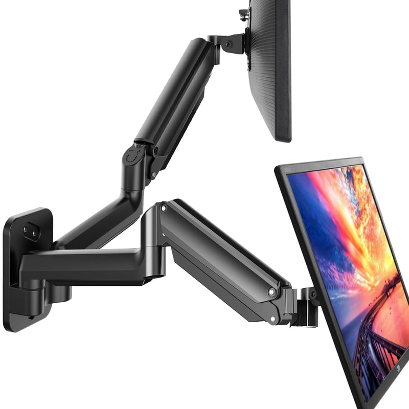 HUANUO Nástenný držiak na dva monitory pre 17-32 palcové obrazovky, plynové rameno, VESA 75/100 mm, nosnosť 2-8 kg, gaming
