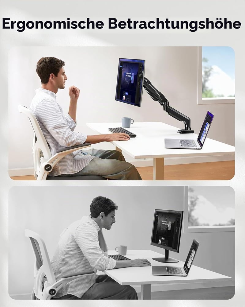 HUANUO fekete gázrugós monitor tartó 17-30 inch LCD LED kijelzőhöz, 360 fokos forgatás, VESA 75/100, 2 rögz