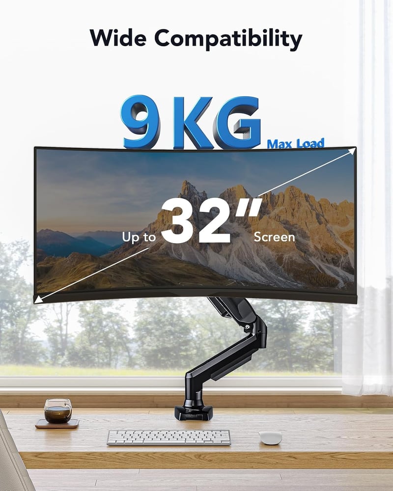 HUANUO fekete gázrugós monitor tartó 17-30 inch LCD LED kijelzőhöz, 360 fokos forgatás, VESA 75/100, 2 rögz