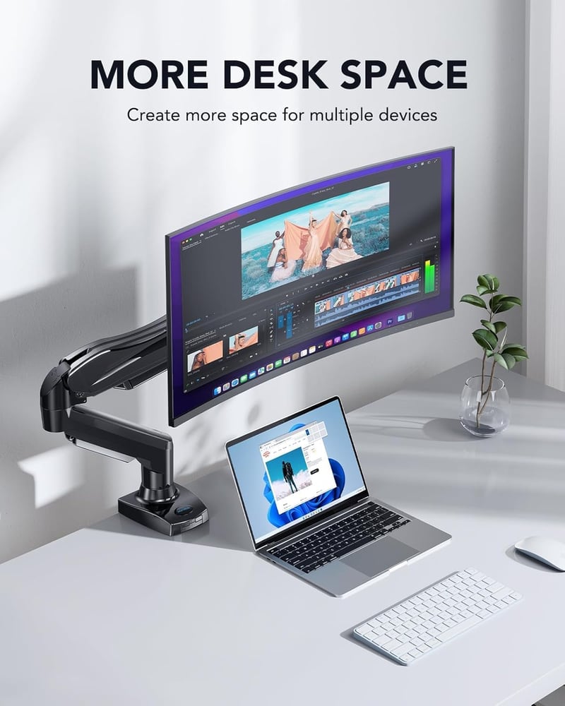 HUANUO fekete gázrugós monitor tartó 17-30 inch LCD LED kijelzőhöz, 360 fokos forgatás, VESA 75/100, 2 rögz