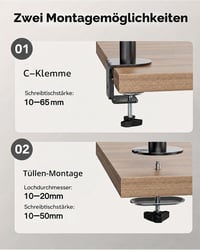 HUANUO duálny vertikálny stojan na monitory, stohovateľný držiak pre 2 monitory, pre obrazovky s uhlopriečkou 17 – 32 palcov, s nastavením výšky, max. 8 kg, upevnenie pomocou C-svorky a priechodky cez stôl 7