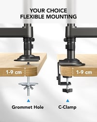 Suport monitor dublu HUANUO pentru ecrane de 13-32 inch, braț monitor reglabil pe înălțime cu capacitate de încărcare de 9 kg, compatibil VESA 75/100mm 6