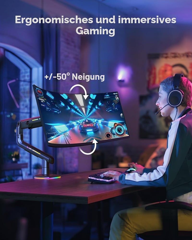 HUANUO RGB Monitor tartó ultrawide 49" kijelzőhöz, 20kg terhelhetőség
