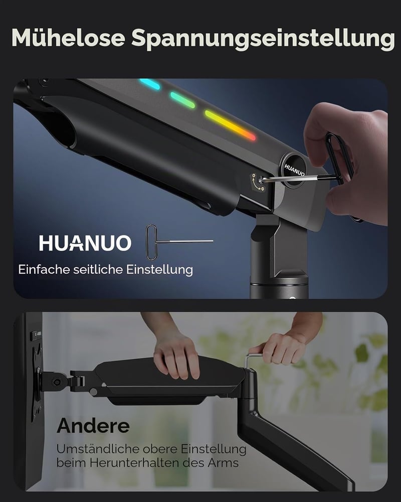 HUANUO RGB Monitor tartó ultrawide 49" kijelzőhöz, 20kg terhelhetőség
