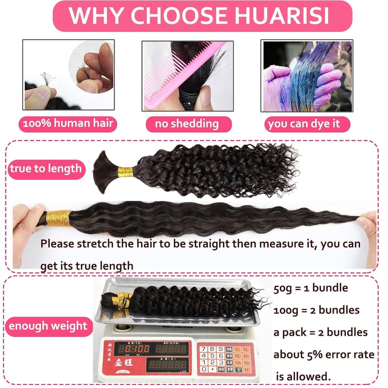 Huarisi 100% Természetes Hullámos Emberi Haj 14 Inch - 100g Göndör Fonóhaj Boho Fonáshoz - 2 Csomag Feldolgozatlan Hajhosszabbítás