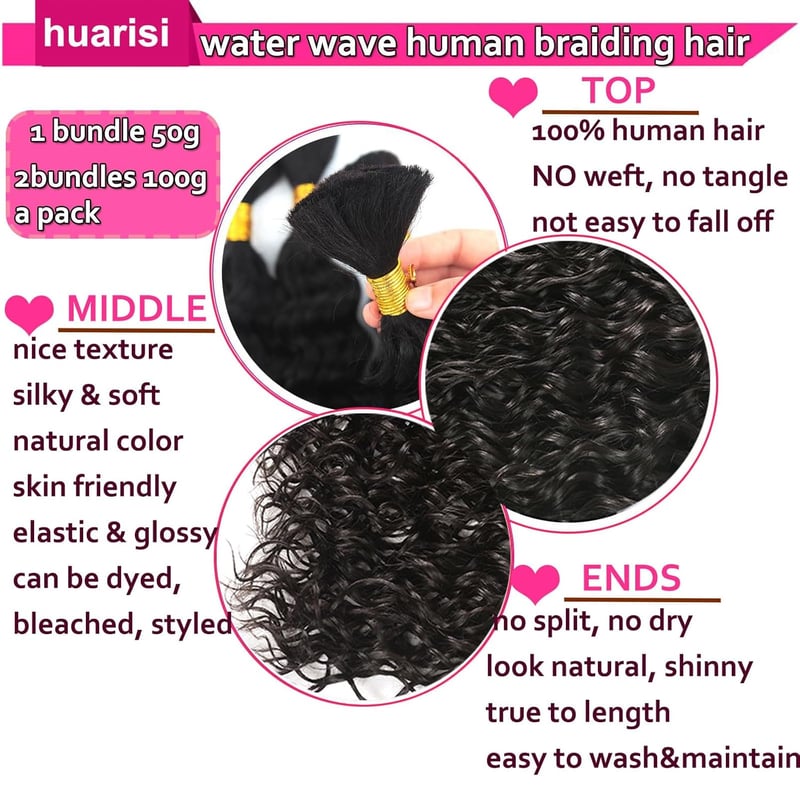 Huarisi 100% Természetes Hullámos Emberi Haj 14 Inch - 100g Göndör Fonóhaj Boho Fonáshoz - 2 Csomag Feldolgozatlan Hajhosszabbítás