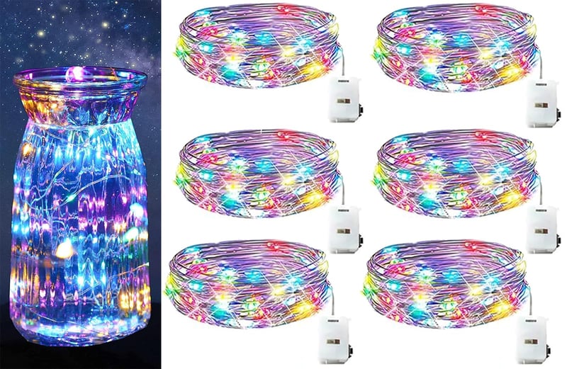 Huayifa LED traka 6 kom - Baterijski mikro svjetlosni niz 2m 20 LED Višebojni - 3 Načina osvjetljenja - Dekoracija za vjenčanja, Božić, interijer