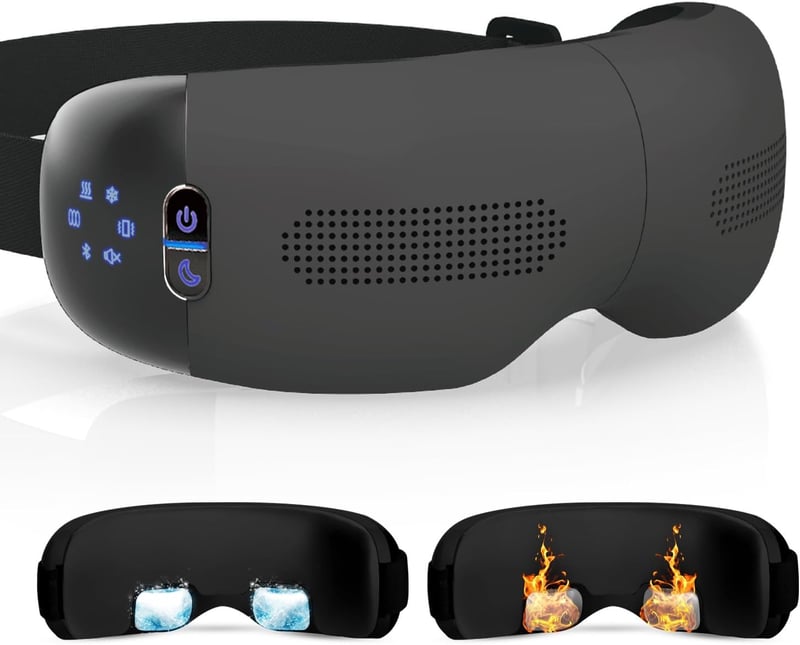 HuBDIC szemmasszírozó melegítő és hűtő funkcióval, 3D légpárnás vibrációs masszázs sötét karikákra