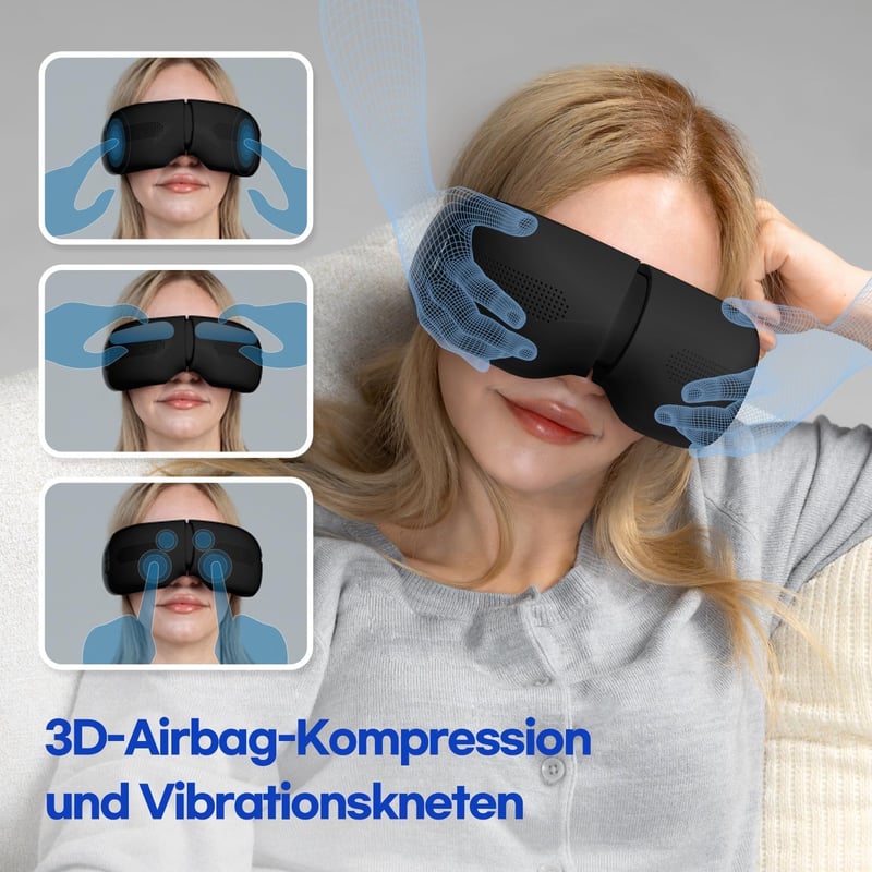 HuBDIC szemmasszírozó melegítő és hűtő funkcióval, 3D légpárnás vibrációs masszázs sötét karikákra