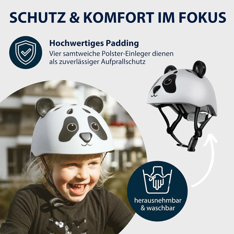 HUDORA Gyerek Sisak Állat Motívummal XXS XS Méret Bicikli Roller Egyensúlyozó Kerékpár - 44-47 cm, white-black
